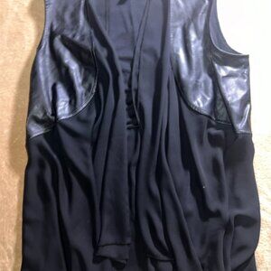 Joseph‎ Ribkoff Women 12 Black Faux Leather Sheer Sleeveless Cardigan Vest (V)